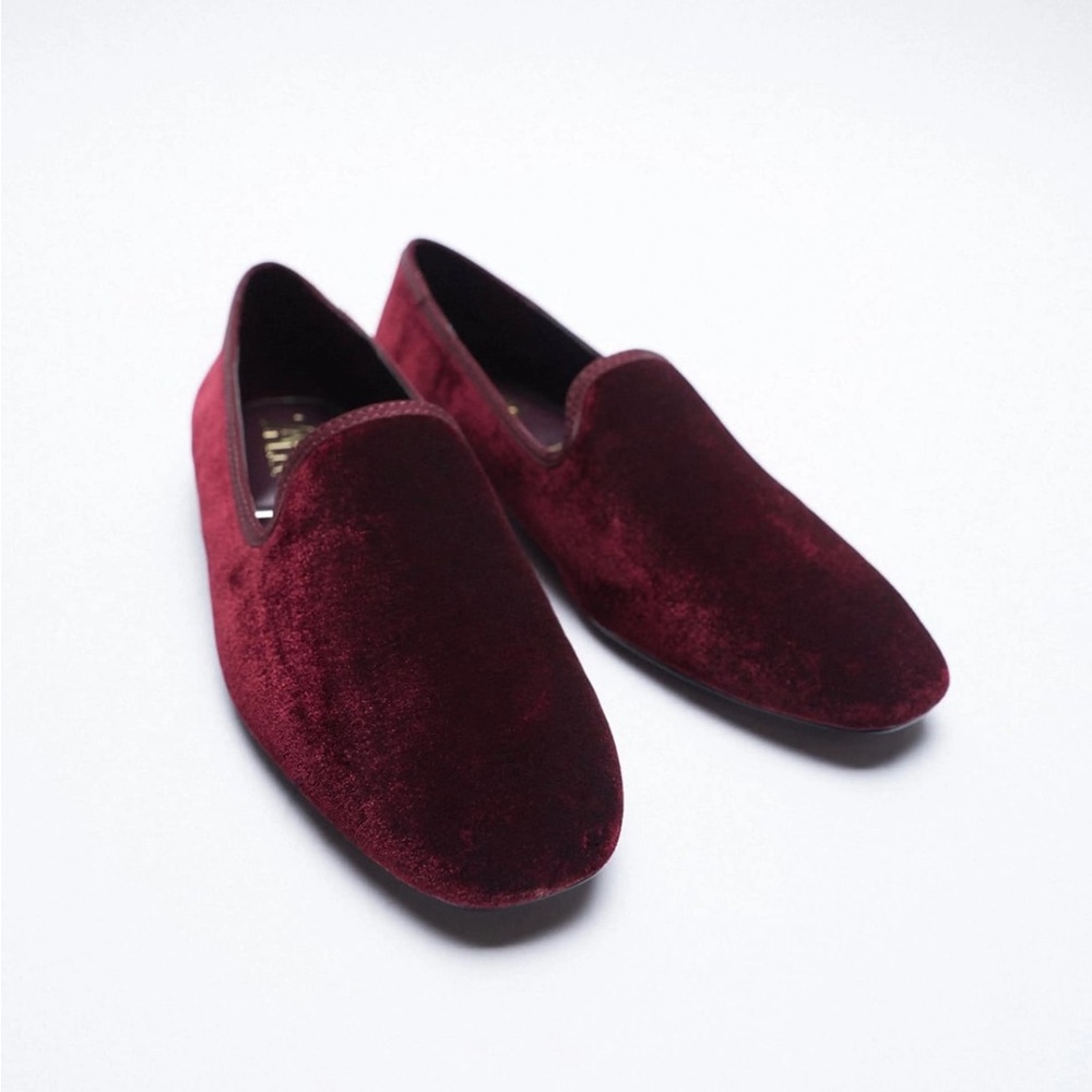 Zara Burgundy Velvet Loafers